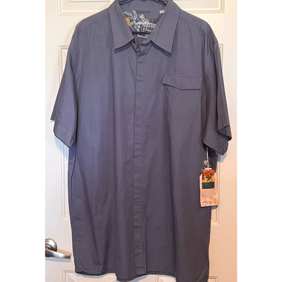Backwoods Men's Short Sleeve Blue Button Front Shirt‎ 100% Cotton Size XXL - Picture 1 of 4